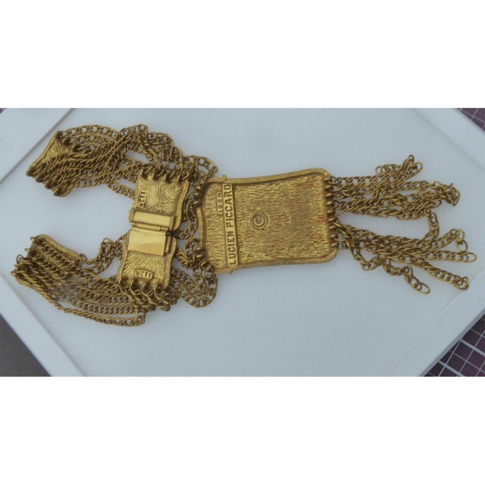 Lucien Piccard Vintage Gold-Tone Multi-Strand Chain Necklace With Ornate Pendant - Picture 2 of 8